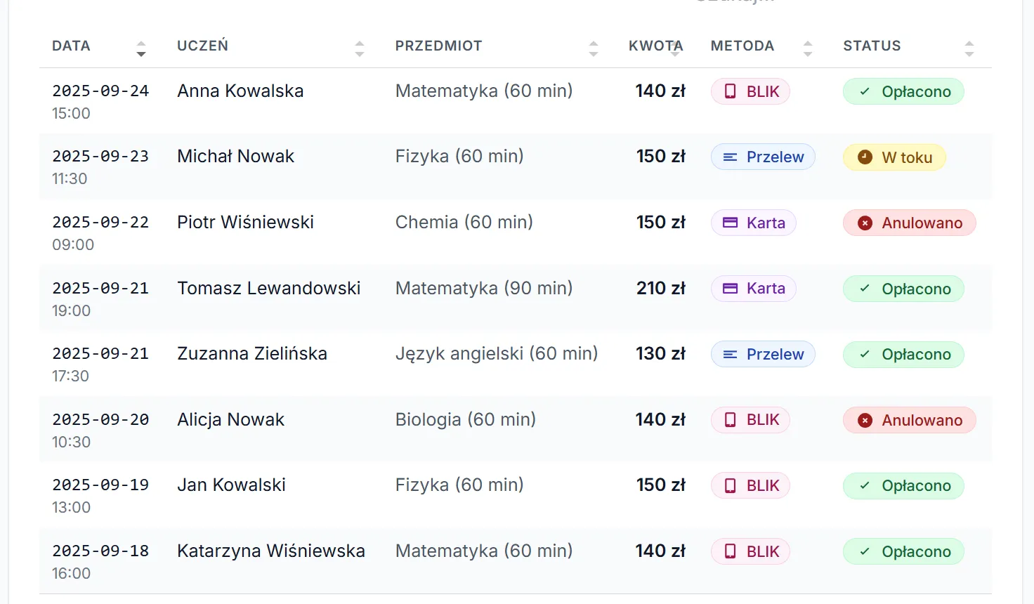 Panel systemu rezerwacji lekcji Tutify.pl – kalendarz korepetytora i lista rezerwacji